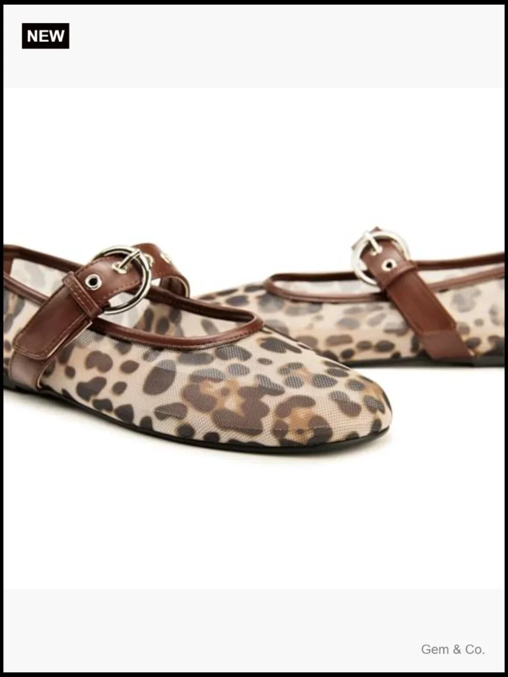 Women's Mesh Ballet Flats Round Toe Leopard Mary Jane - Cushioned Comfort,
